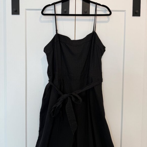 J.Crew Factory Women’s 16 Linen Blend Jumpsuit Black Cropped Wide Leg Belted - Picture 2 of 15